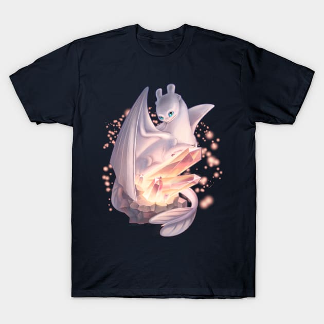 Light Fury & Magic Crystals (How to Train Your Dragon 3) T-Shirt by Fine_Design